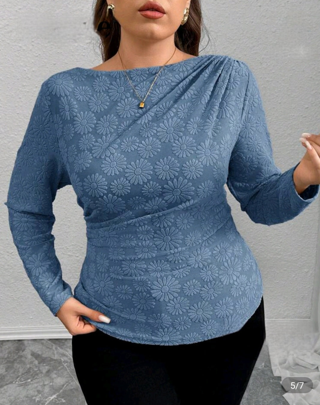 Textured Floral Jacquard Long Sleeve Shoulder Pleat Shirt (Copy)